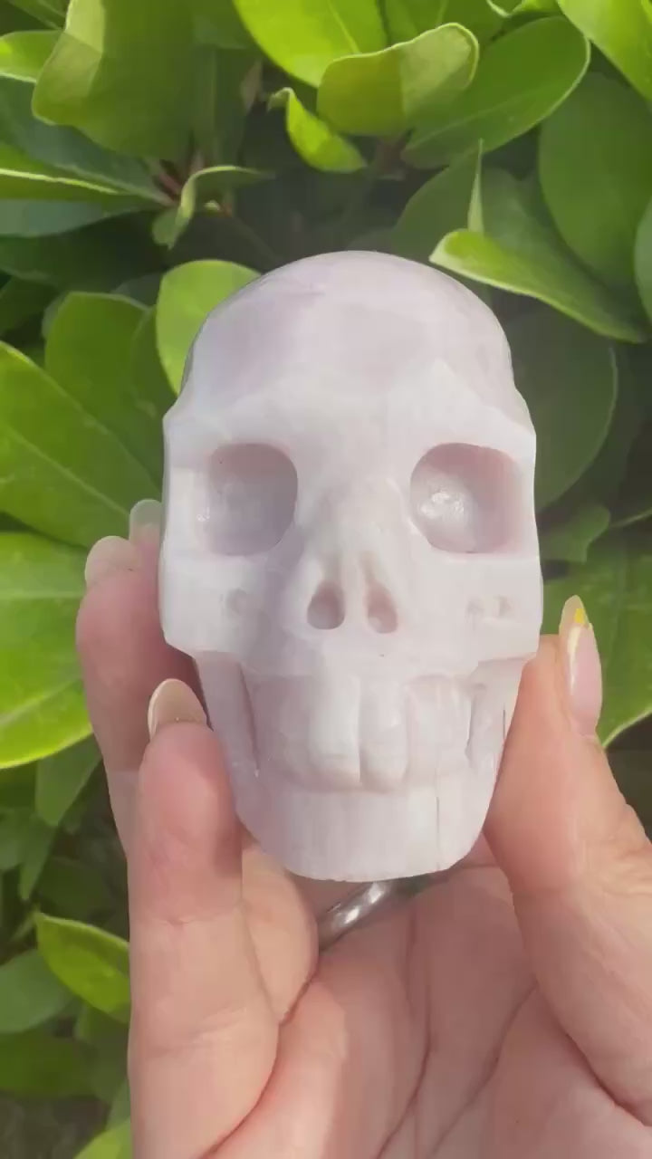 Uv Reactive Kunzite and Hiddenite Skull Carving