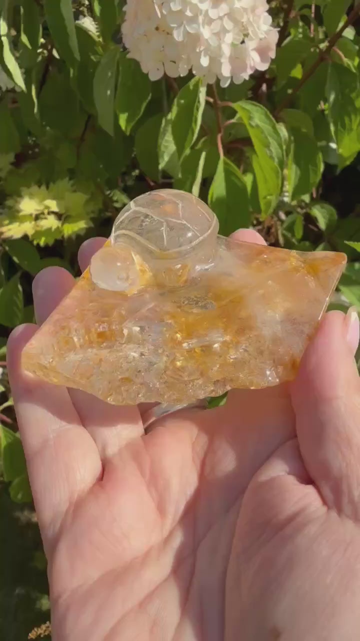 Quality Quartz Turtle Carving with Golden Healer