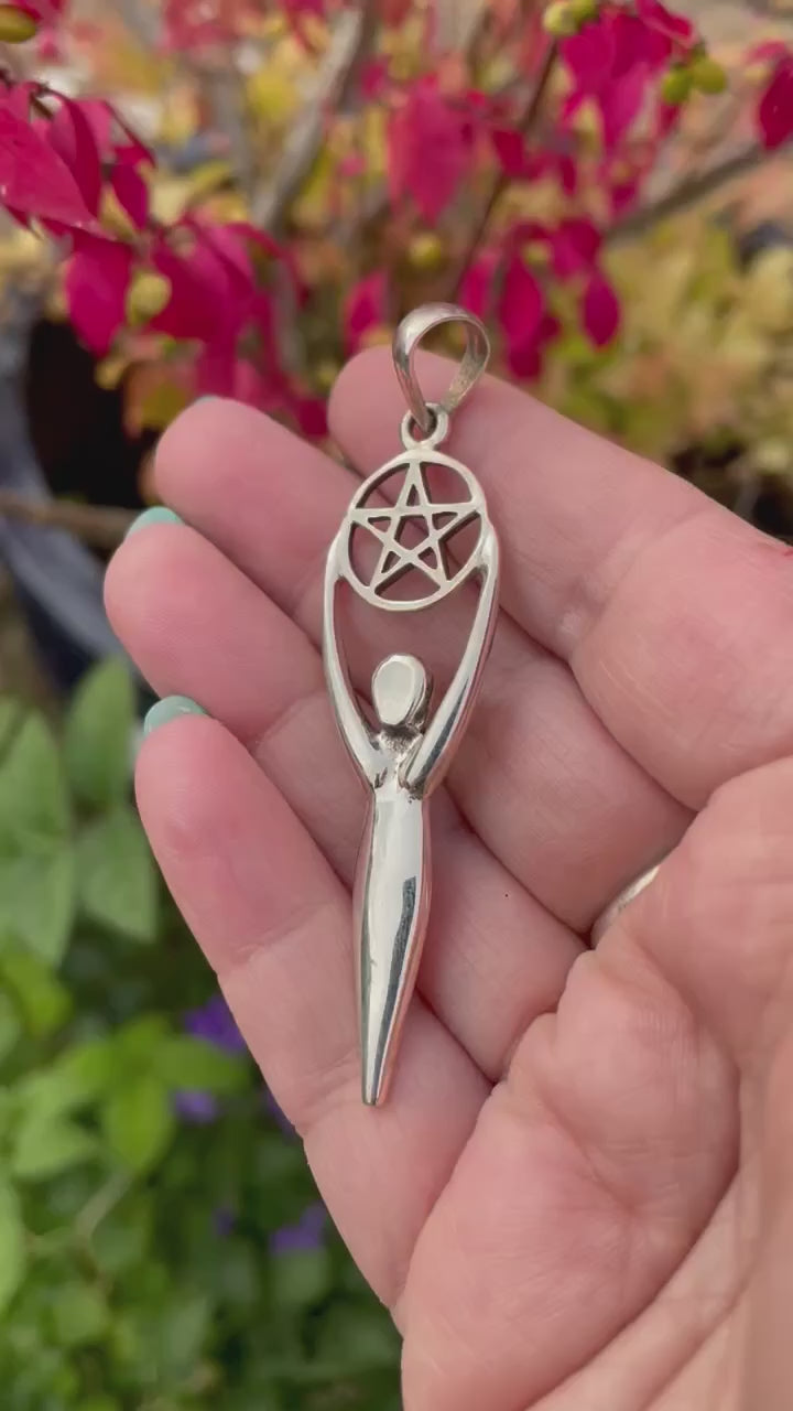 925 Sterling Silver Pentagram and Goddess Pendant