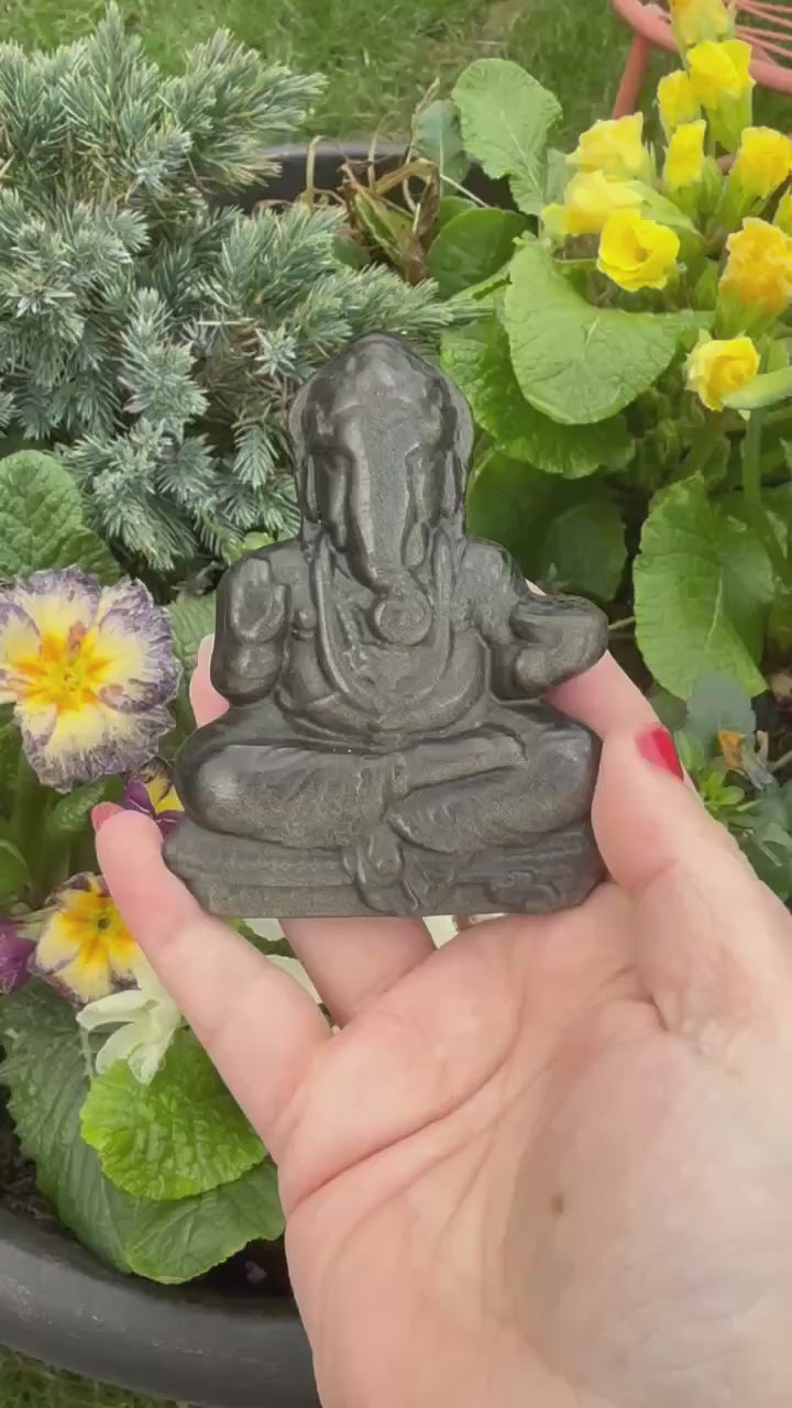 Gold Sheen Obsidian Ganesh Carving