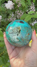 Load and play video in Gallery viewer, Large Chrysocolla Sphere From Peru 8.2cm Dia
