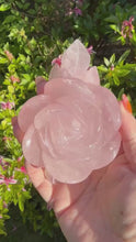 Load and play video in Gallery viewer, Rose Quartz Flower Carving on a Custom Stand
