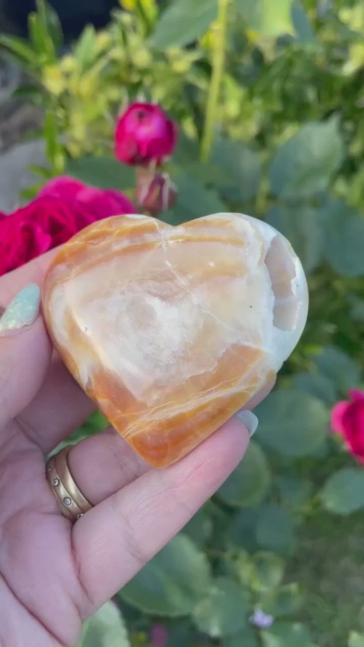 Aragonite Heart Carving with Druzy