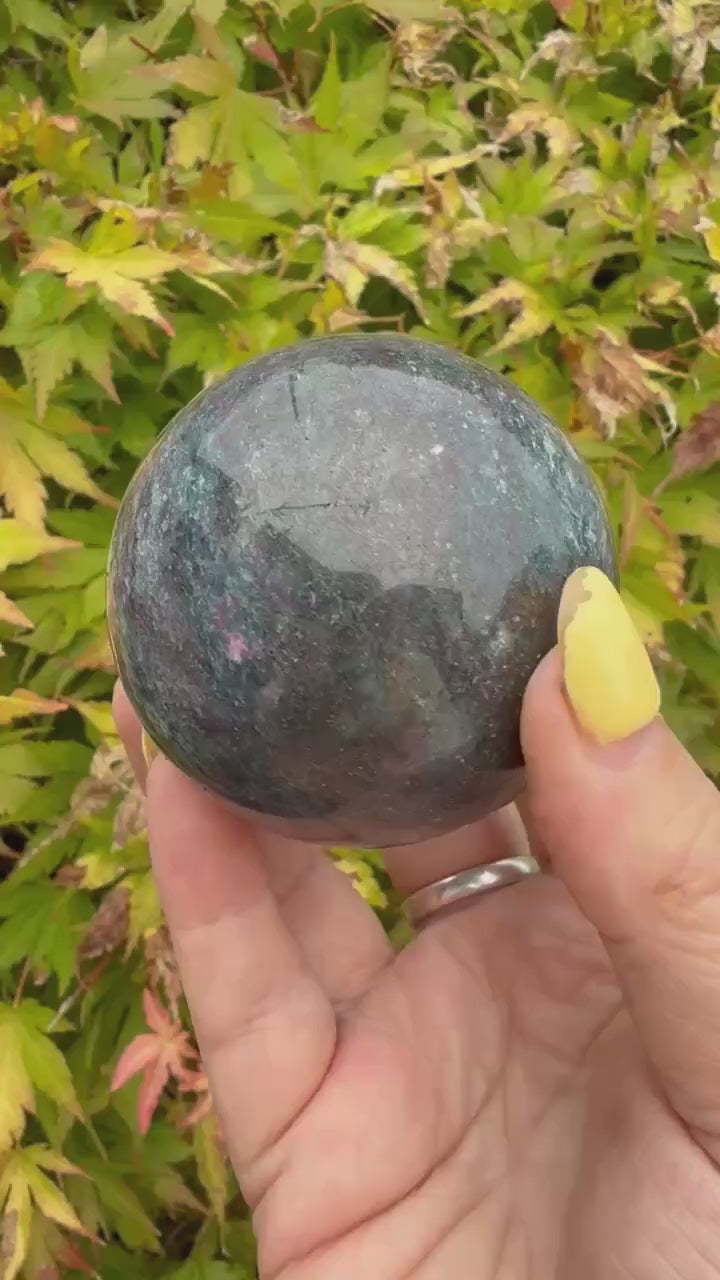 Uv Reactive Ruby in Kyanite and Zoisite Sphere from India 5.5cm Dia