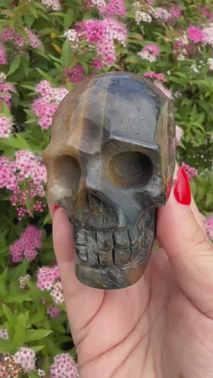 Unusual Blue Tigers Eye Skull Carving