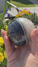 Load and play video in Gallery viewer, Banded Agate and Amethyst Sphere 7.5cm Dia
