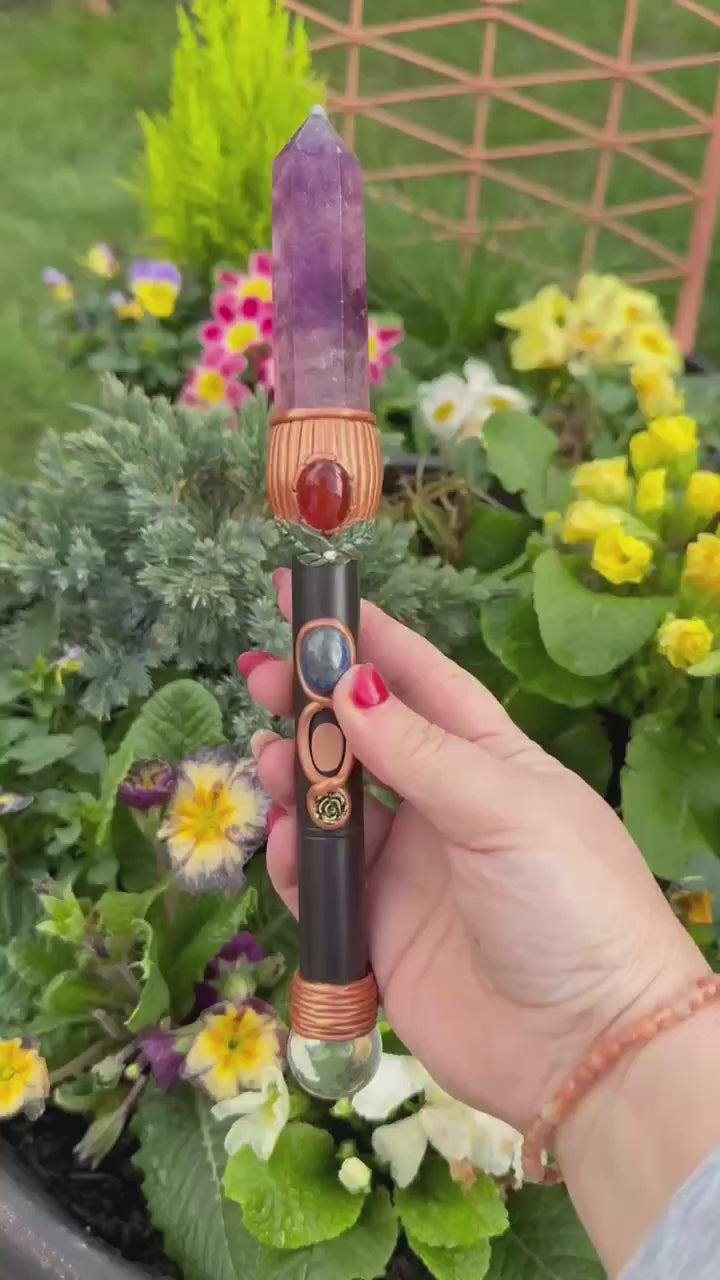 Fluorite with Detachable Quartz Sphere end, Manifestation Wand