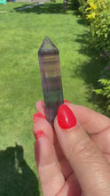 Load and play video in Gallery viewer, Double Terminated Rainbow Fluorite Point Carving
