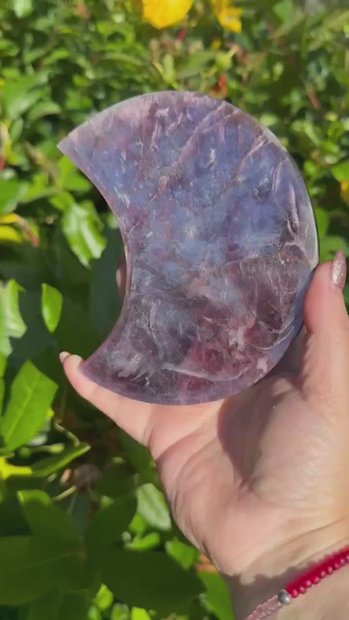 Lepidolite and Mica Moon Carving and Stand