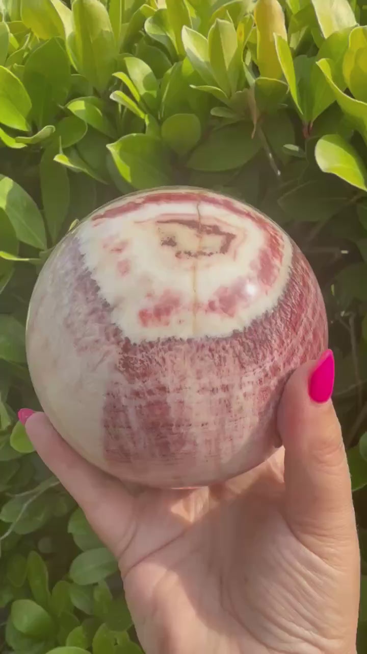Large Banded Pink Calcite Sphere 10cm Dia