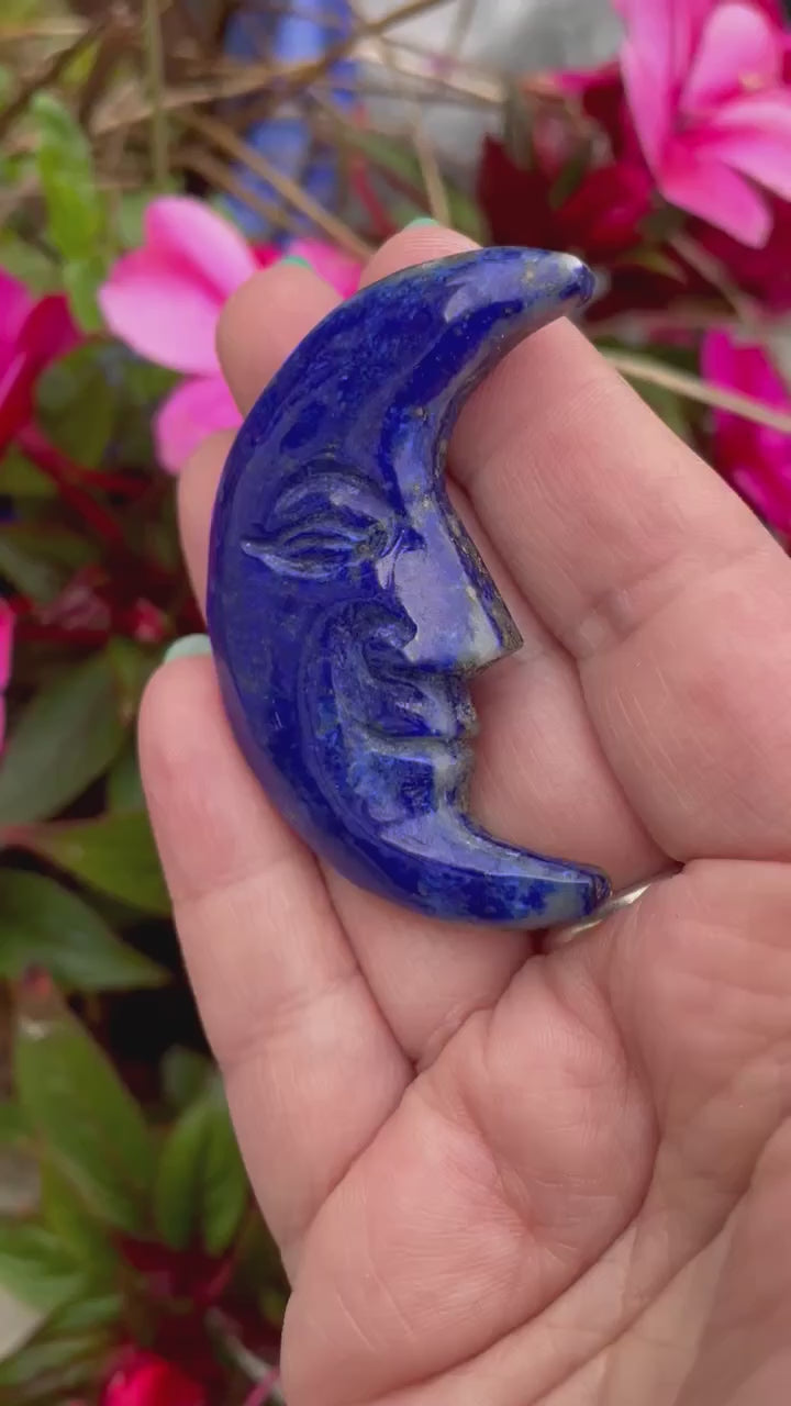 Lapis Lazuli Moon Face Carving