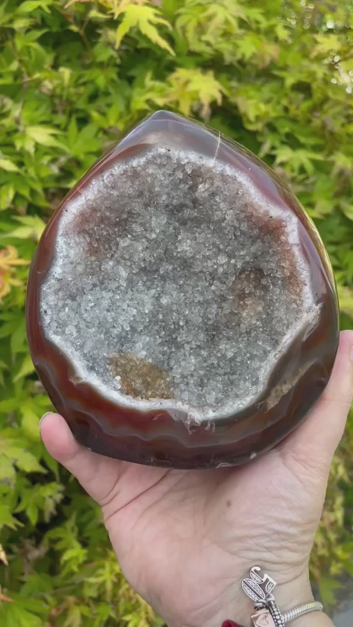 Carnelian and Druzy Quartz Geode Freeform