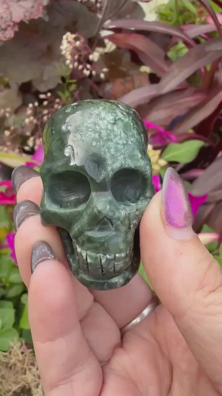 Rare Seraphinite Skull Carving Siberia