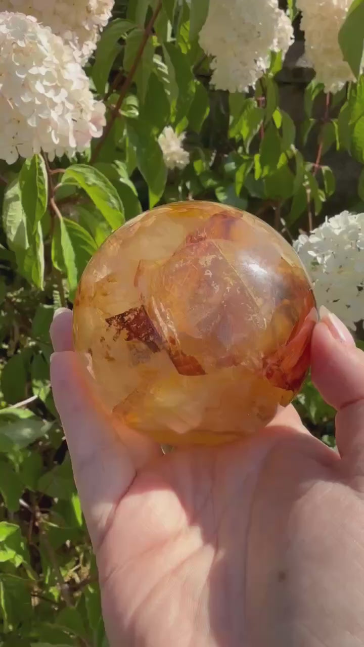 Golden Healer and Fire Quartz Sphere 7.5cm Dia