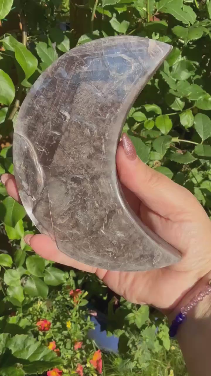 Purple Lepidolite Mica Moon Carving and Stand