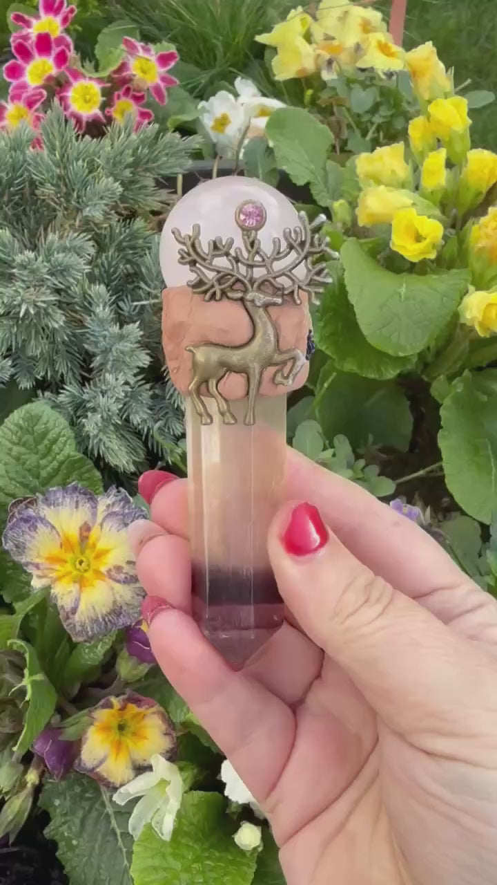 Fluorite and Rose Quartz Sphere Manifestation Wand