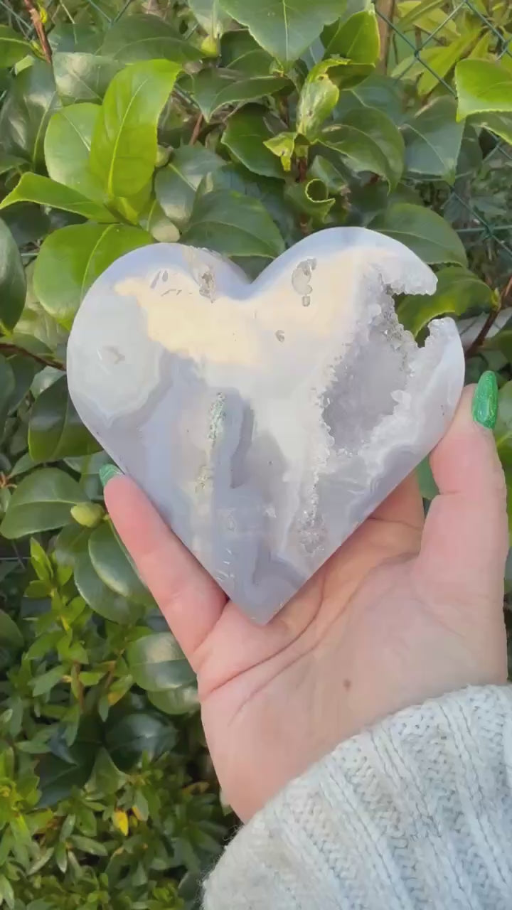 Druzy Agate Heart Carving with Stand
