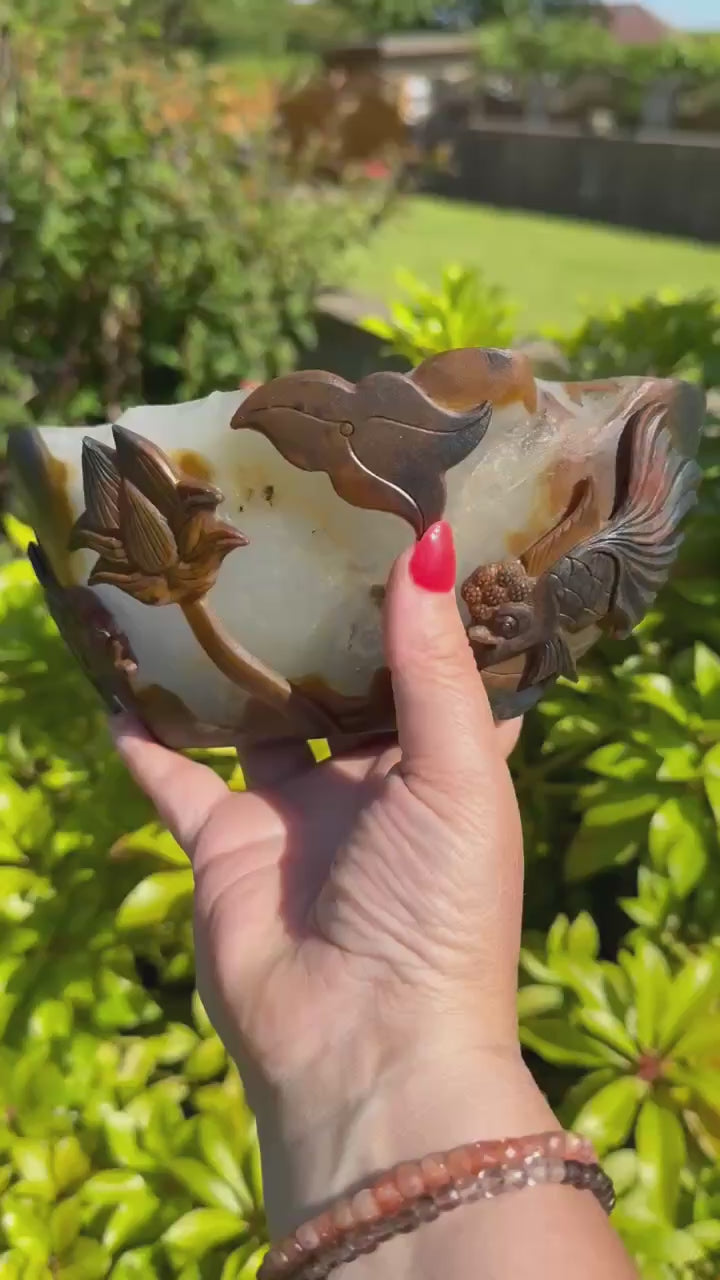 Handcarved Liaoning Agate bowl Carving
