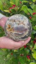 Load and play video in Gallery viewer, Large Druzy Moss Agate Sphere with Lilac
