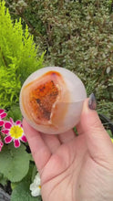 Load and play video in Gallery viewer, Carnelian Agate Sphere with Druzy Geode
