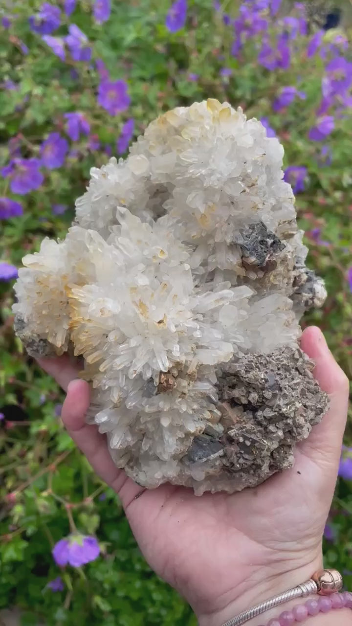 Quartz Chalcopyrite and Limonite Cluster Specimen