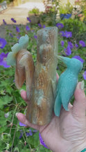 Load and play video in Gallery viewer, High Quality Blue Calcite and Aragonite Woodpecker Carving

