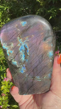 Load and play video in Gallery viewer, Collector Grade Labradorite Freeform Purple Flash 11.5cm Exact Piece
