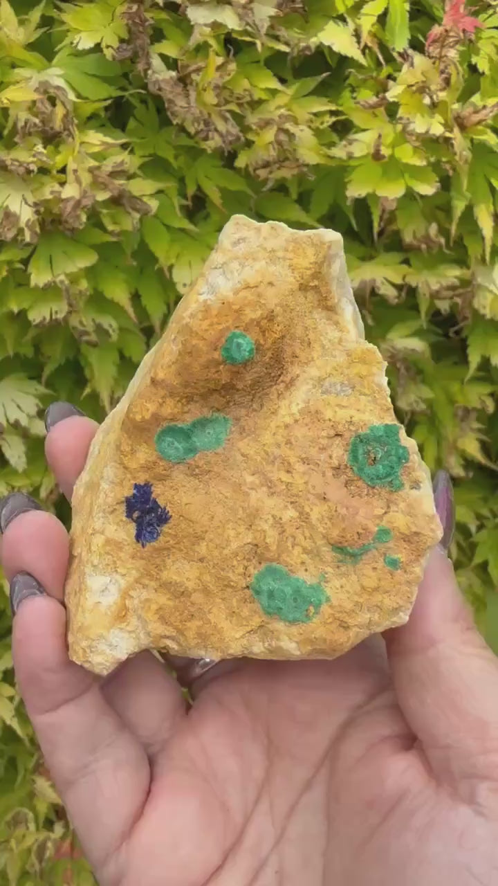 Unusual Malachite, Azurite and Calcite Specimen from China