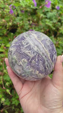 Load and play video in Gallery viewer, Large Green and Purple Fluorite Sphere with Quartz
