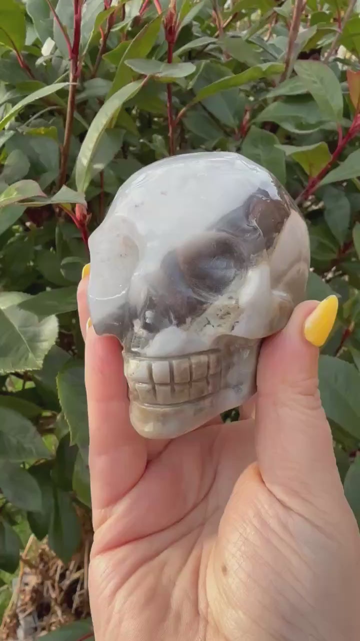 UV Reactive Volcano Agate Skull Carving