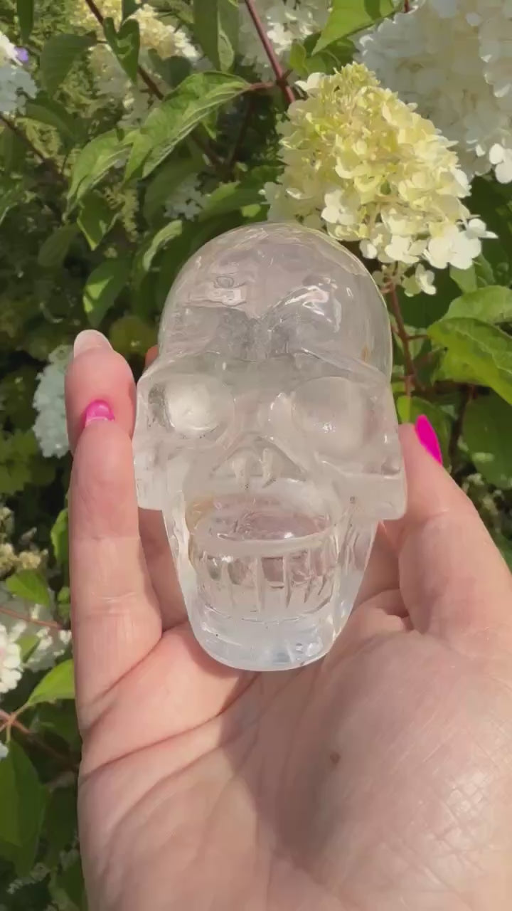 Clear Quartz Skull Carving with Golden Healer