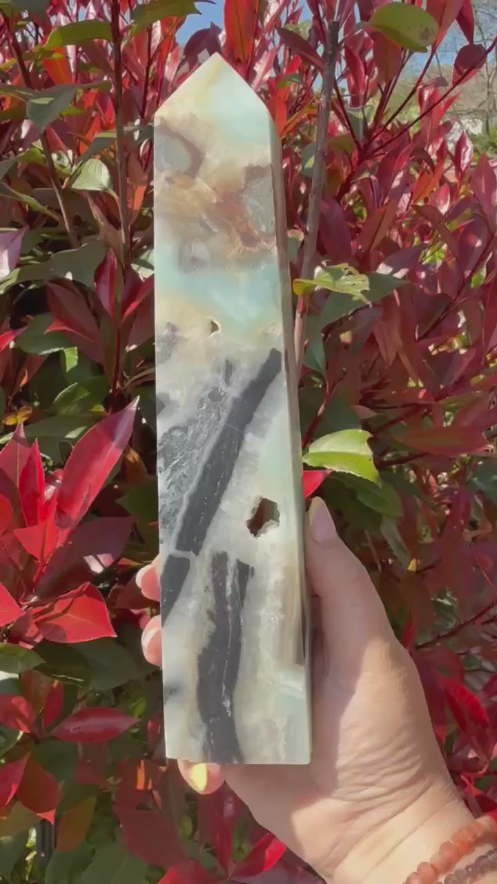 Large Calcite Black Tourmaline and Hematite Tower