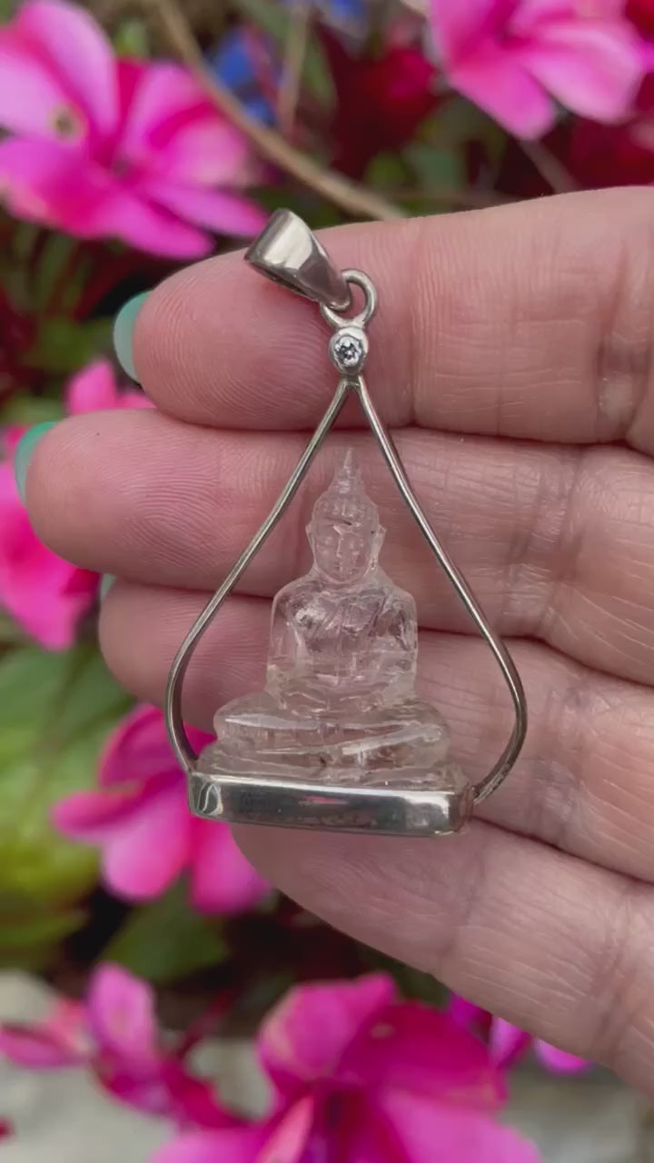 925 Sterling Silver Morganite Buddha Pendant