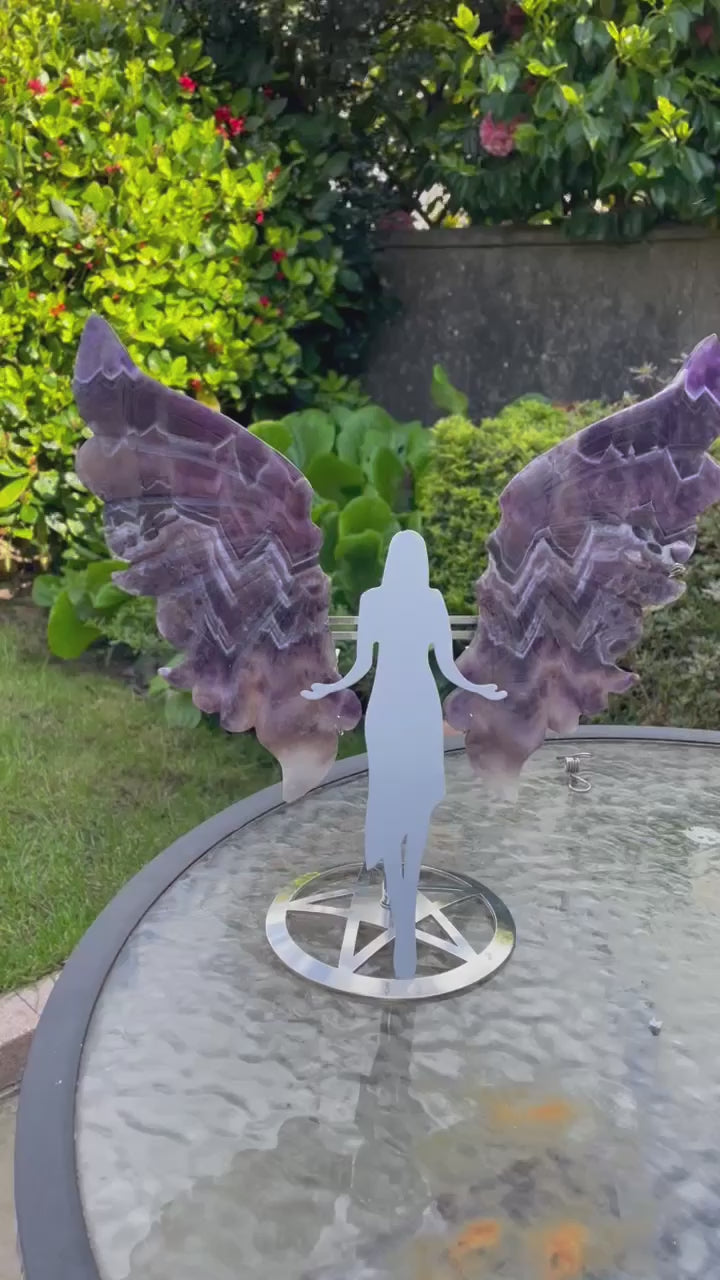 Dream Amethyst Angel Wings Carving and Stand