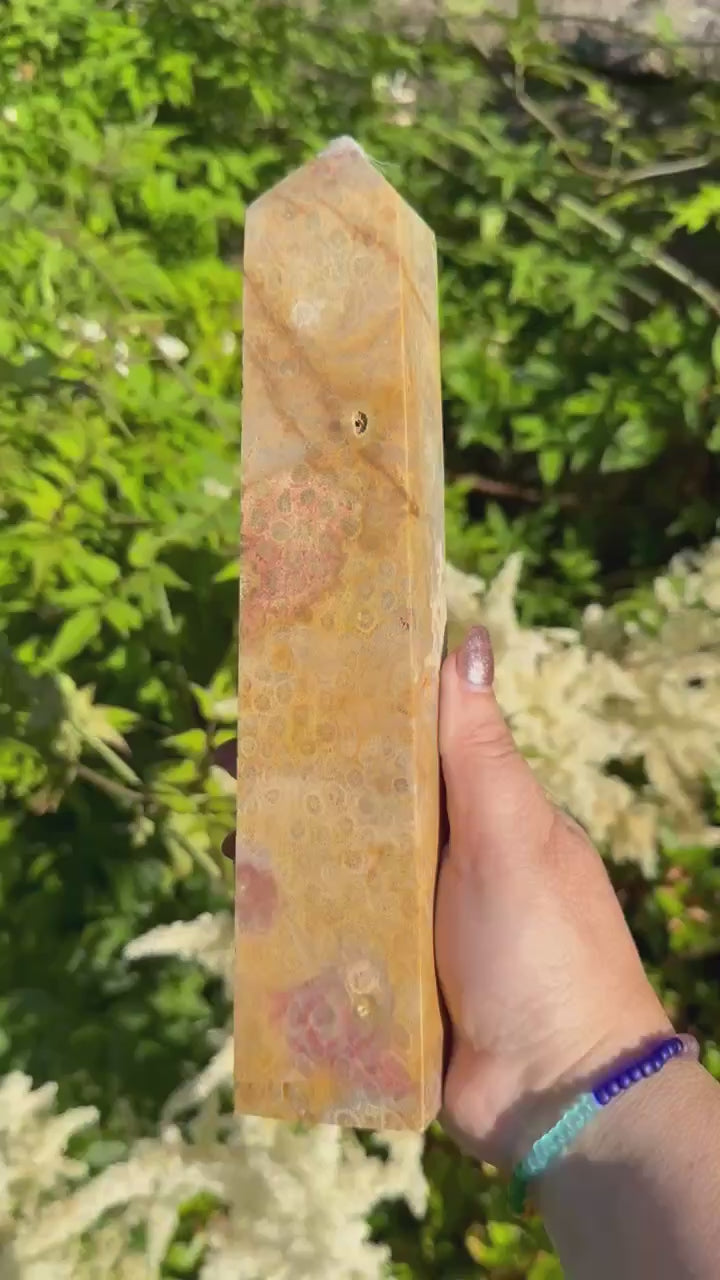 Large Fossilised Coral Tower Carving