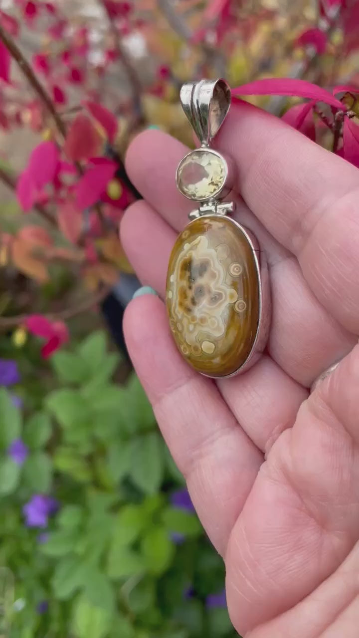 Ocean Jasper and Citrine Silver Pendant