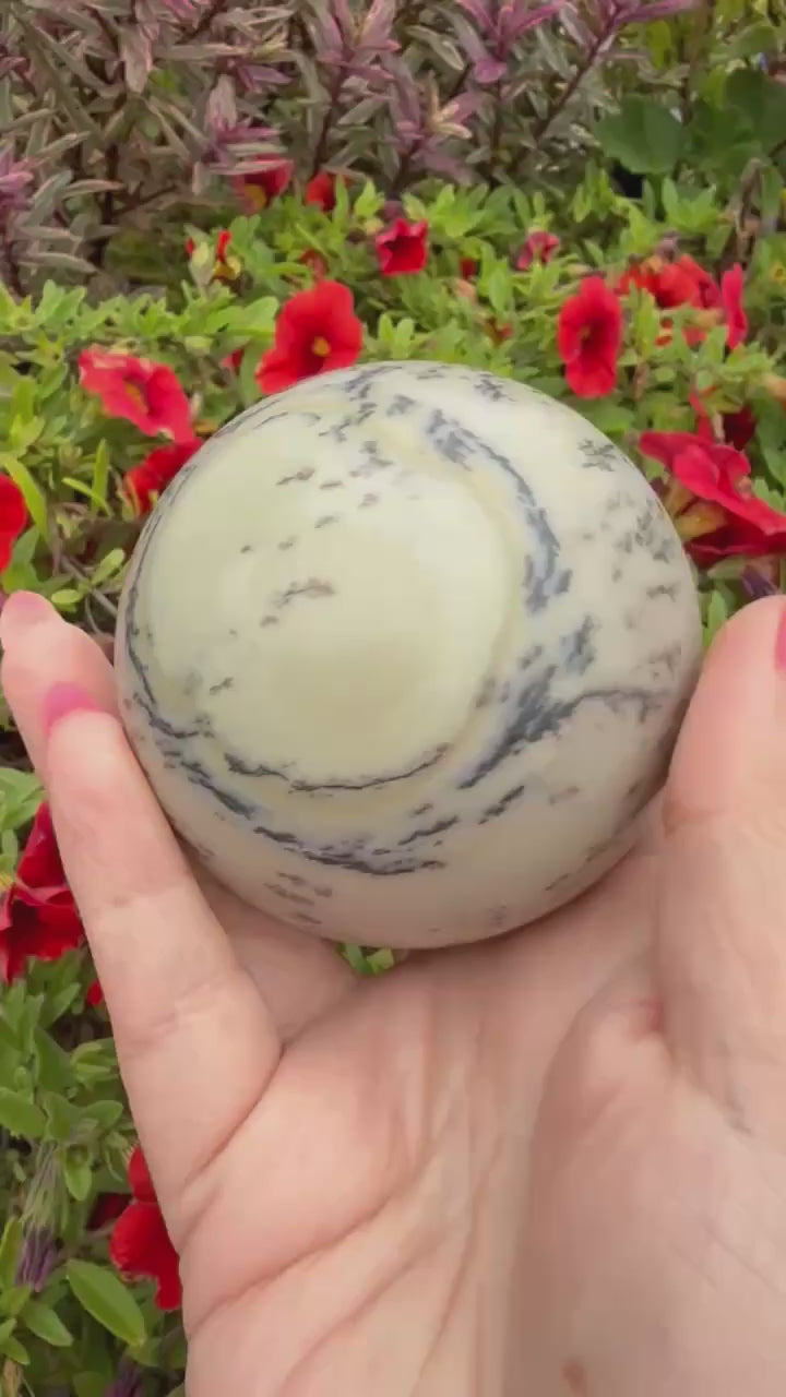 Infinite Stone Serpentine Sphere with Dendrites from South Africa 6.8cm Dia