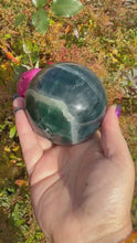 Load and play video in Gallery viewer, Large Teal Fluorite Sphere 7.4cm Diameter
