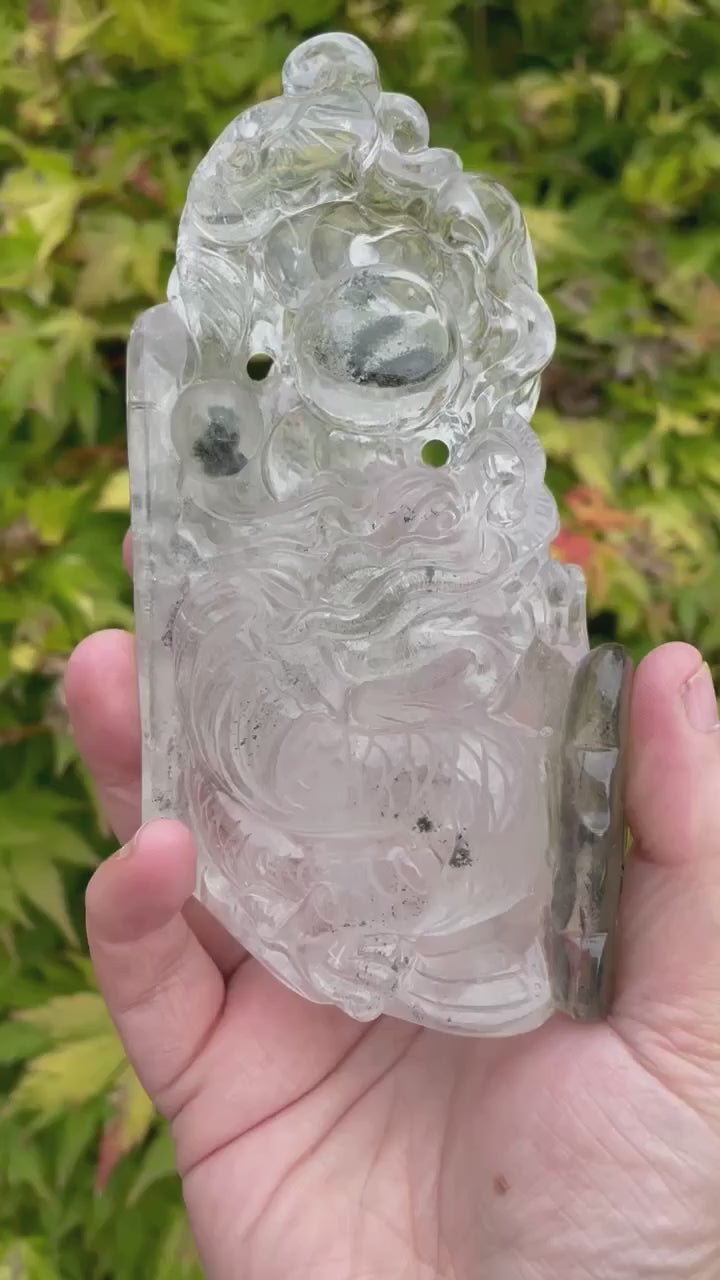 Garden Quartz Lodolite Dragon Carving