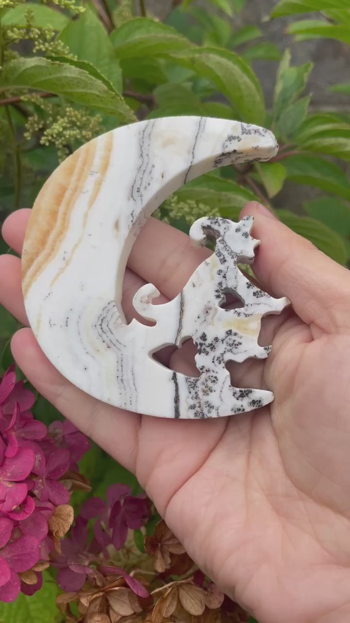 Dendritic Orange Calcite Witch in a Moon