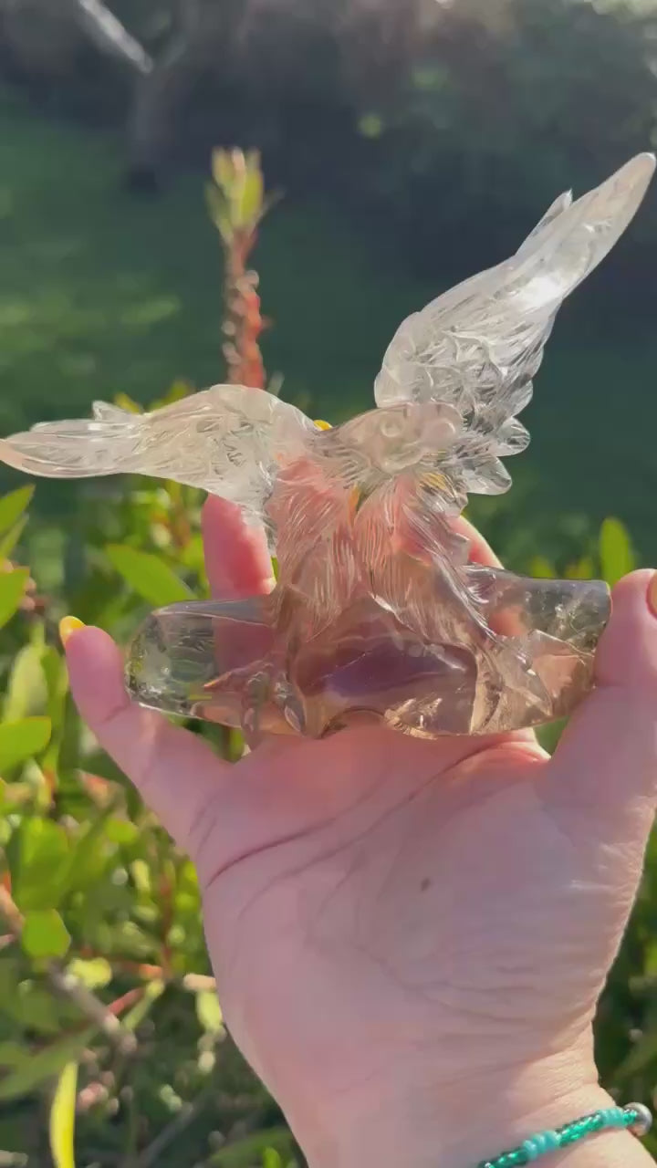 High Quality Smoky Quartz Eagle Carving with Stand
