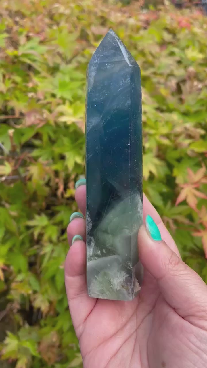 Blue Fluorite Tower with Natural Feathers