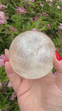 Load and play video in Gallery viewer, Clear Calcite Sphere with Rainbows 8cm dia
