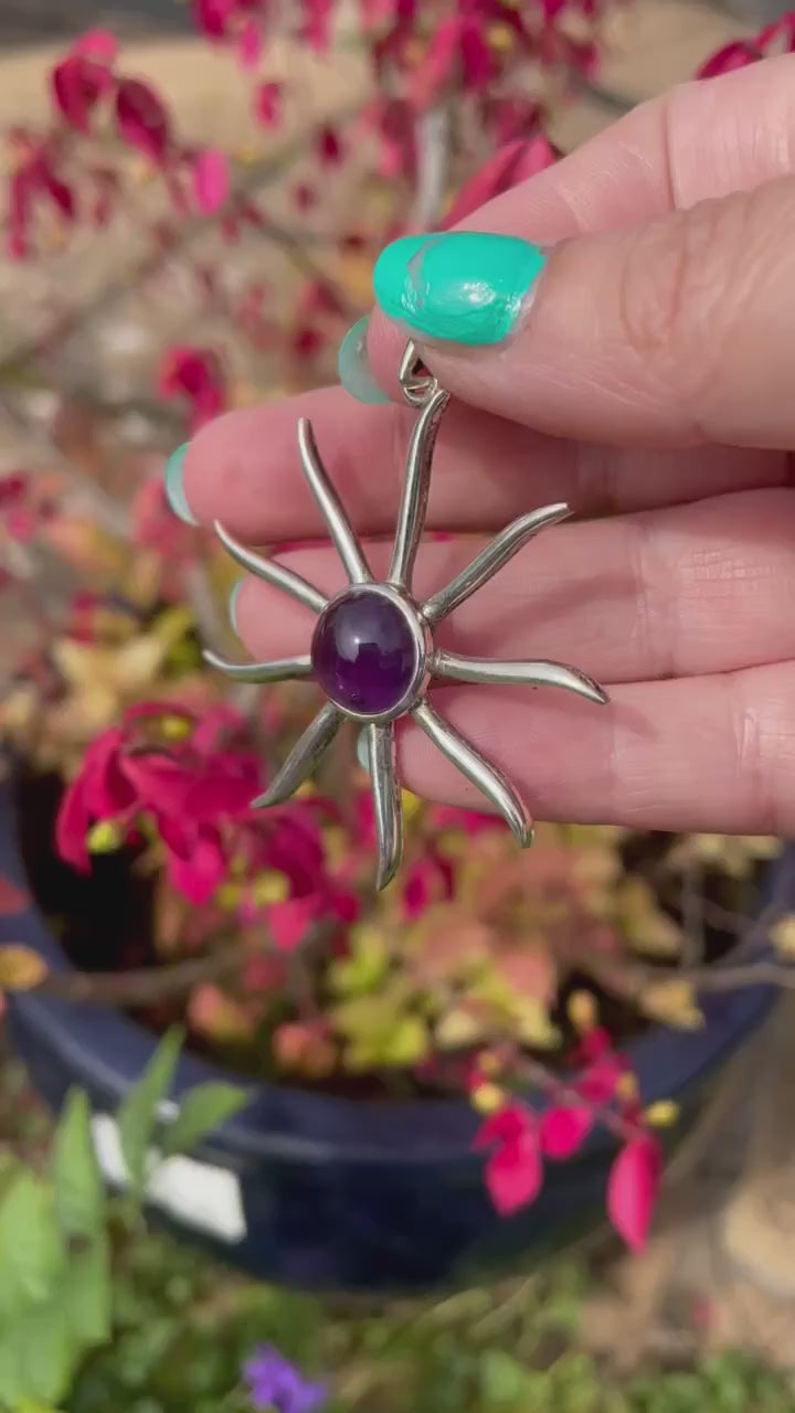 925 Sterling Silver Amethyst Sun Pendant