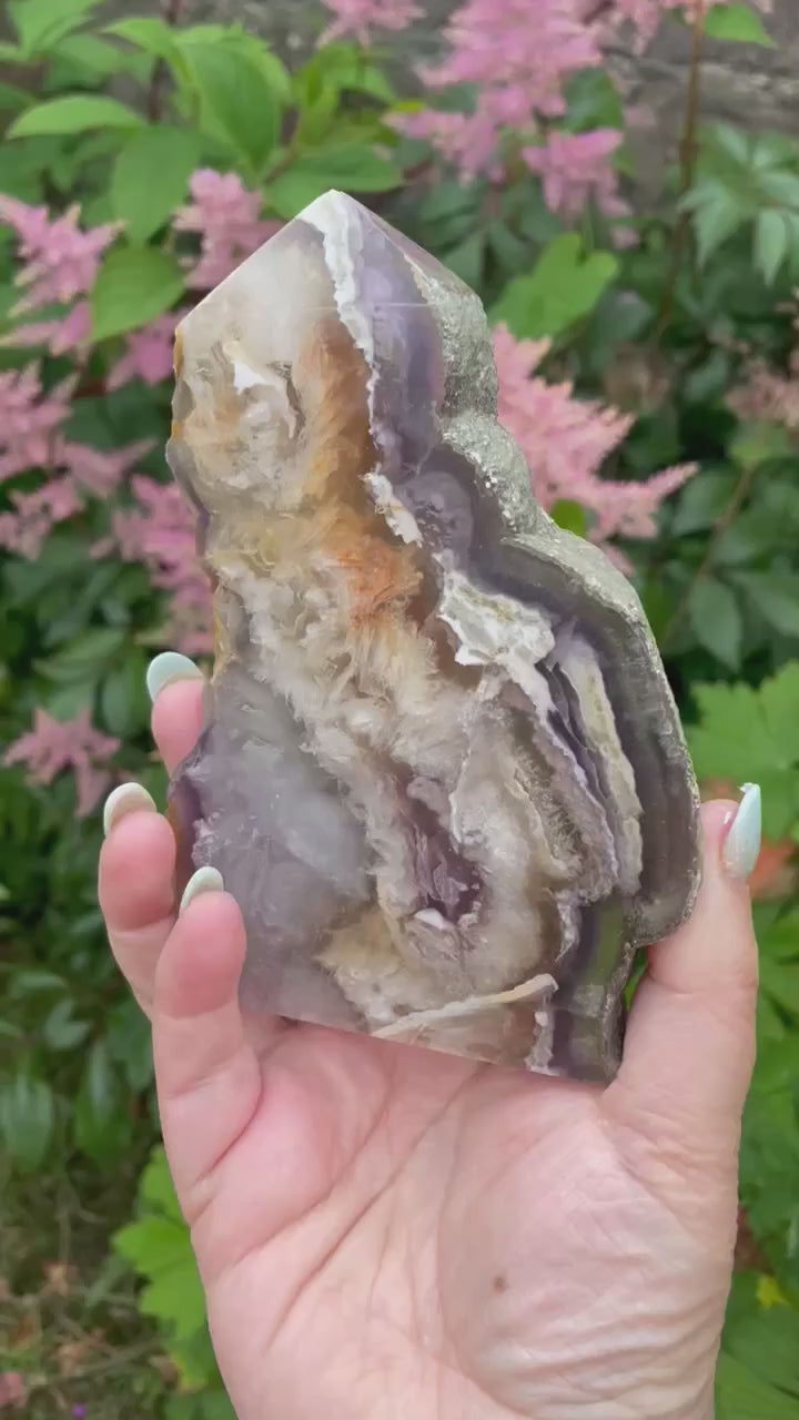 Feather Fluorite with Pyrite Slice Tower