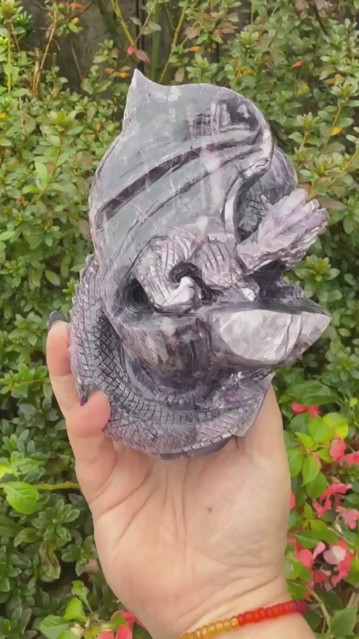 Lepidolite Mica Dragon Carving Statement Gem