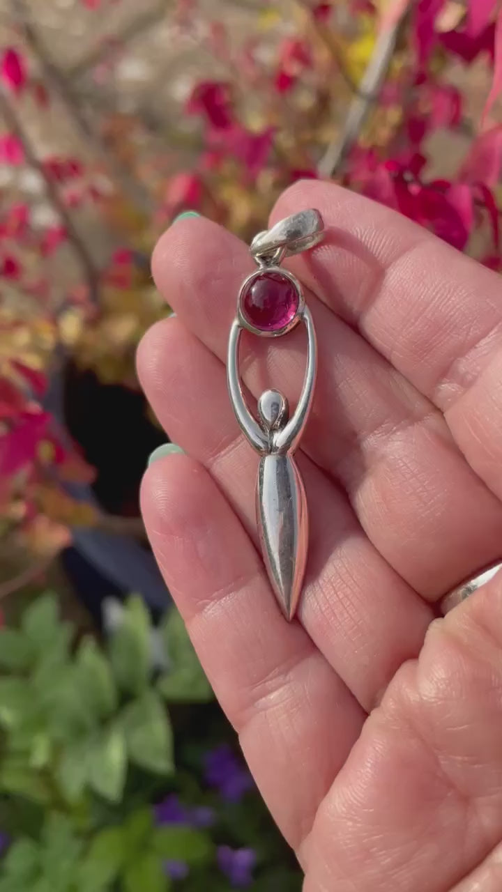 925 Sterling Silver Goddess with Pink Tourmaline Pendant