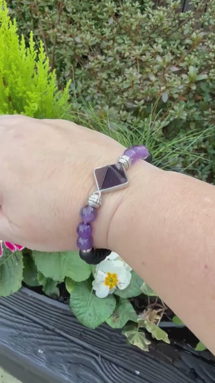 Amethyst and Obsidian Bracelet 8mm Beads