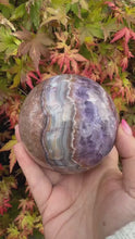 Load and play video in Gallery viewer, Mexico Crazy Lace Agate and Amethyst Sphere
