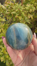 Load and play video in Gallery viewer, Blue Onyx Aquitaine Lemurian Sphere 7cm Dia
